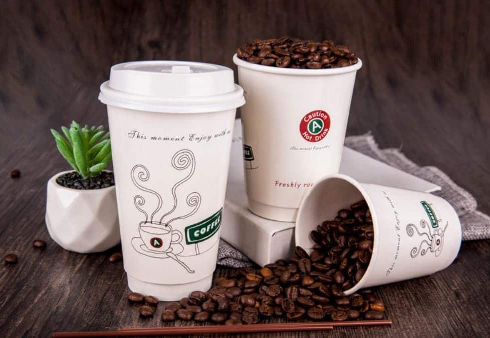 Disposable Double Wall Coffee Cup Hot Drink Paper Cup with Lids Custom Logo Printed min
